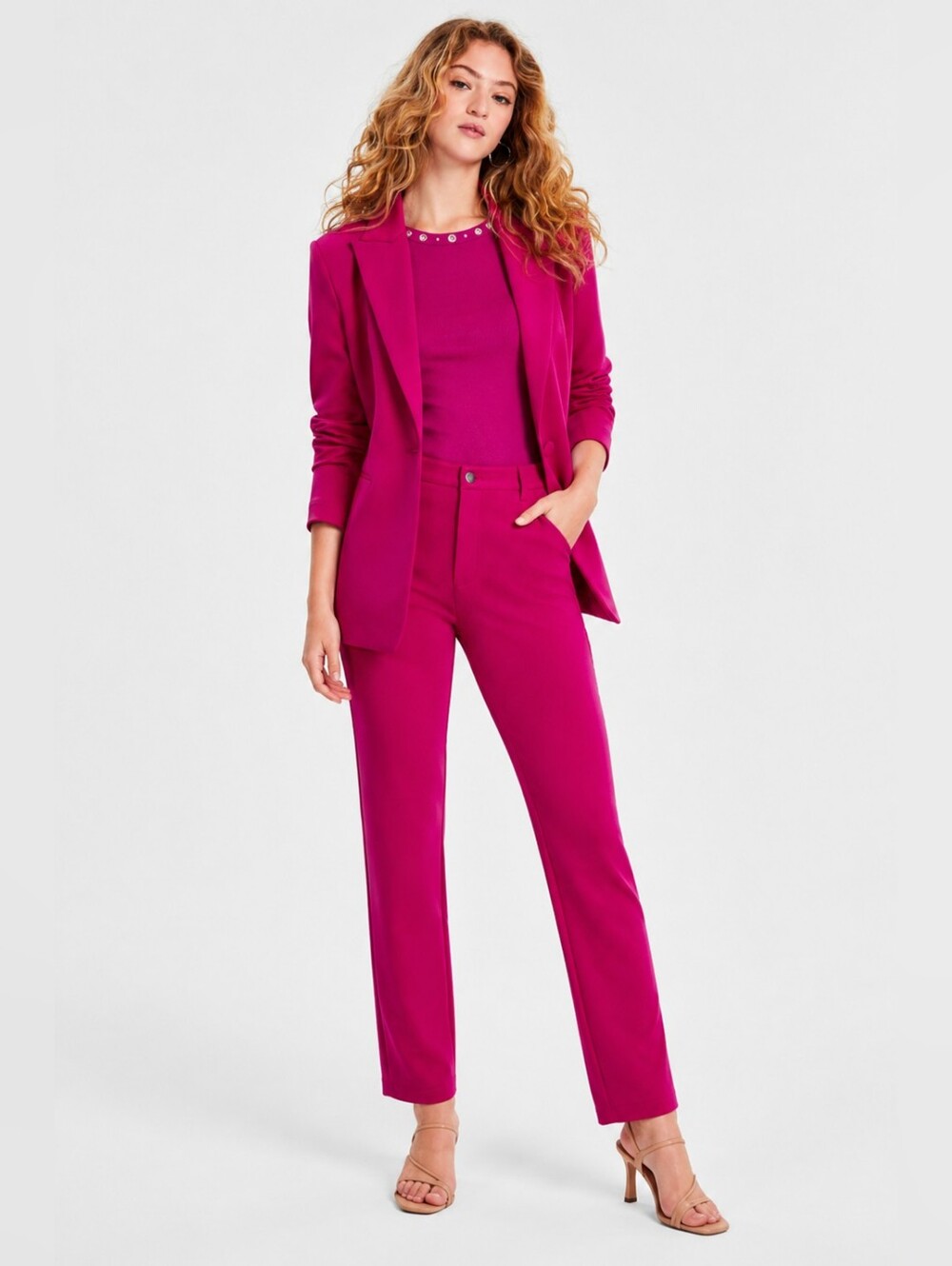 Bar III Fuchsia Scuba-Knit Blazer & Matching Straight Leg Pants Set ✨ Size S